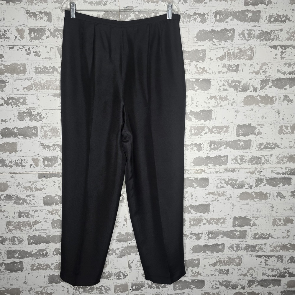 Talbots Pants Women 14 Black Silk Wool Blend Side Zip Pleated Straight Leg Lined